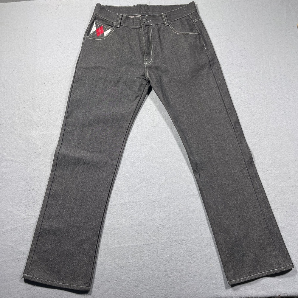 Vintage Red Ape Jeans Men 36x33 Straight Leg Argyle Pocket Gray Streetwear Y2K